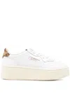 Autry Medalist Platform Sneakers In White And Leopard Leather In White