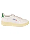 Autry Medalist Low Sneakers In White And Green Leather In White