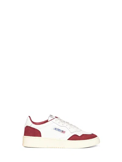 Autry White Leather And Burgundy Suede Medalist Low Sneakers In Red