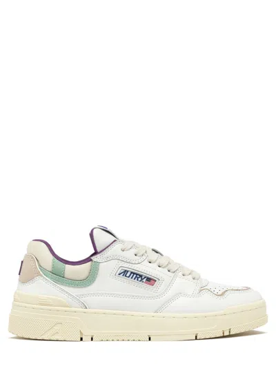 Autry White Leather Low-top Sneakers With Aquamarine Accents