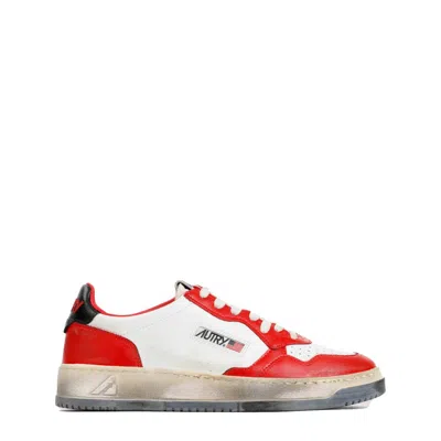 Autry White Leather Medalist Supervintage Sneakers In Red