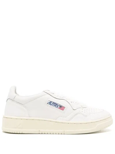 Autry White Leather Sneakers With Perforated Toe In Multi