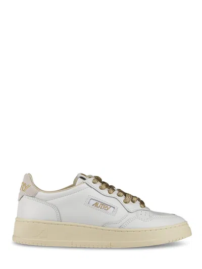 Autry White Leather Sneakers With Suede Accents In Neutral