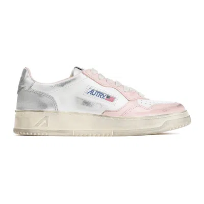 Autry Super Vintage Distressed Leather Sneakers In Pink