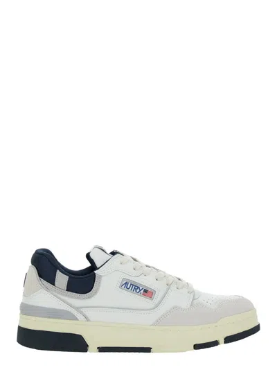 Autry White Low Top Sneakers With Blue Details And Logo Patch In Leather Man