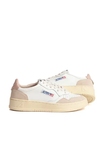 Autry White Medalist Leather Suede Pink Heel Sneakers