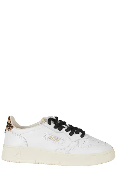 Autry White Medalist Low Leopard Print Heel Leather Sneakers In Multi