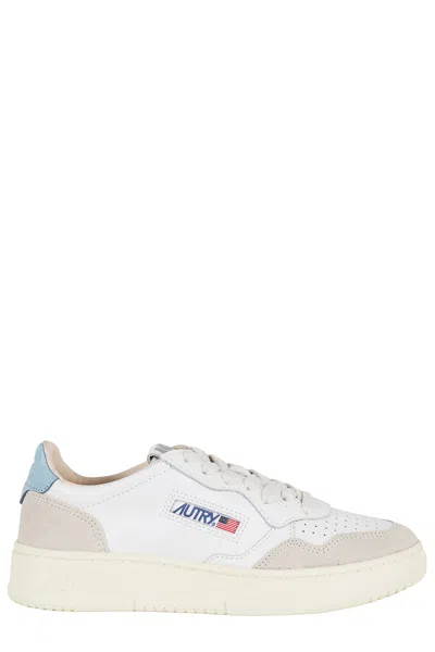 Autry White Medalist Low Light Blue Heel Leather Sneakers