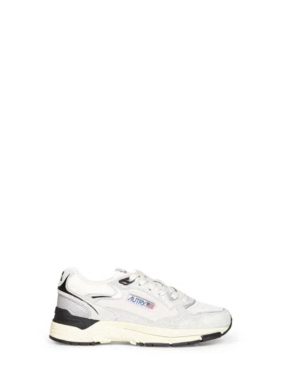 Autry White Mesh And Silver Glitter Leather Hyperway Sneakers