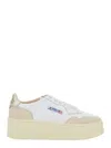 Autry Platinum And White Suede And Leather Medalist Platform Sneakers In White