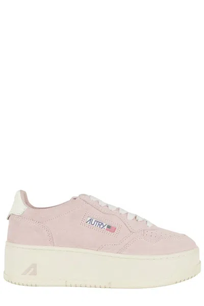 Autry White Platform Low Sneaker In Pink