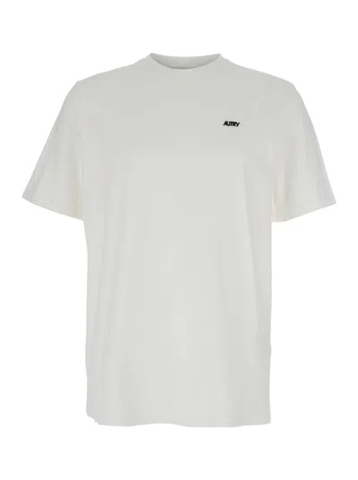 Autry White Round Neck T-shirt With Logo Embroidered On The Front In Cotton Man