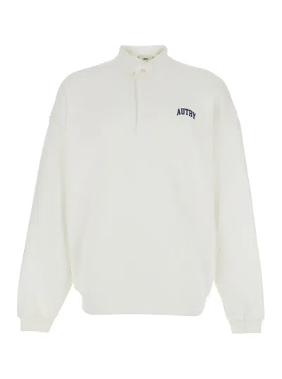 Autry White Sweatshirt With Polo-style Collar And Logo On The Front In Cotton Man