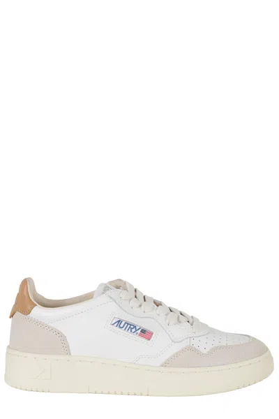 Autry White Yellow Medalist Low Suede Inserts Leather Sneakers In Animal Print