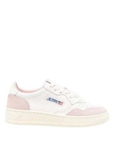 Autry White/pink Medalist Low Goat Leather/suede Sneakers In Multi