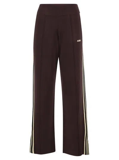Autry Wide-leg Track Trousers With Contrast Side Stripes In Brown