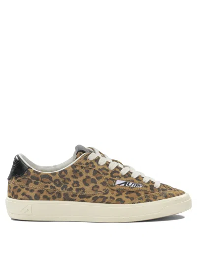 Autry Windscape Low Sneakers In Leopard And Black Suede In Animal Print