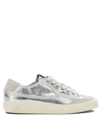 Autry Windscape Low Silver Canvas Suede Cow Leather Rubber Sneakers In Multi