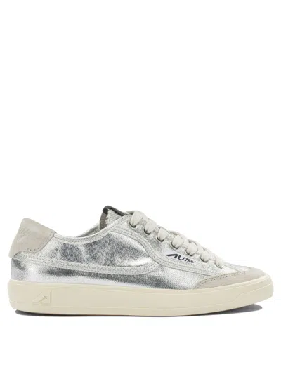 Autry Windscape Low Silver Canvas Suede Cow Leather Rubber Sneakers In Gray