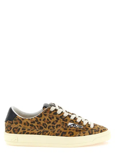 Autry Windscape Low Sneakers In Leopard And Black Suede In Animal Print