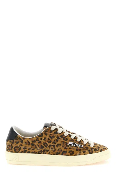 Autry Windscape Low Sneakers In Leopard And Black Suede In Animal Print