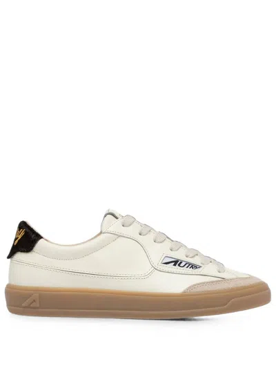 Autry Windscape Low Sneakers In Marshmallow And Brown Leather