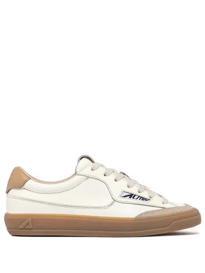 Autry Windscape Low Sneakers In Marshmallow And Tan Leather In Animal Print
