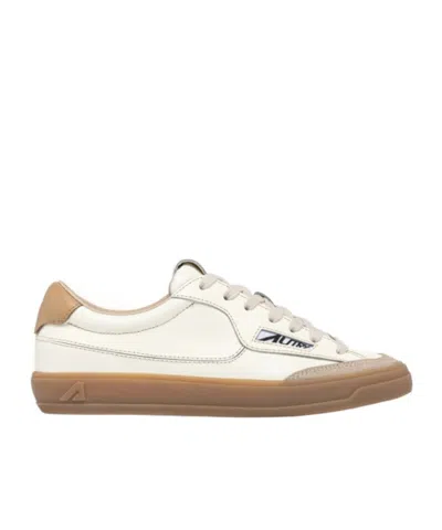 Autry Windscape Low Sneakers In Marshmallow And Tan Leather In White