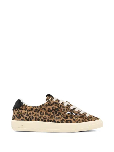 Autry Windscape Low Sneakers In Leopard And Black Suede In Brown