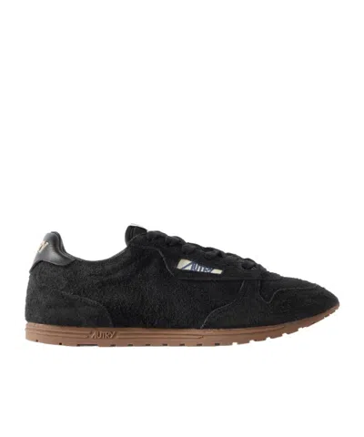 Autry Windspin Leather-trimmed Perforated Brushed Suede Sneakers In Black