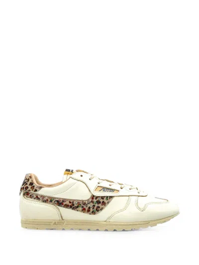 Autry Windspin Leopard-print Panelled Leather Sneakers In White