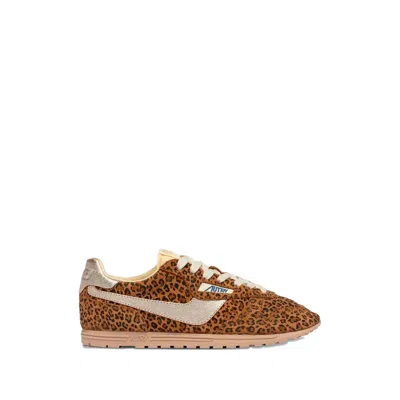 Autry Brushed Suede And Leather Sneakers With Jacquard Logo In Multi