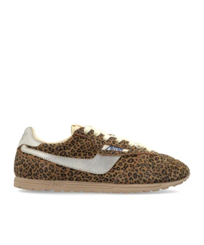 Autry Brushed Suede And Leather Sneakers With Jacquard Logo In Multi