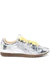 Autry Front Lace Sneakers In Bright Yellow And Shiny Silver In Silver