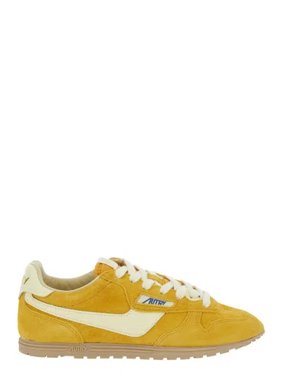 Autry Windspin Leather-trimmed Brushed Suede Sneakers In Yellow