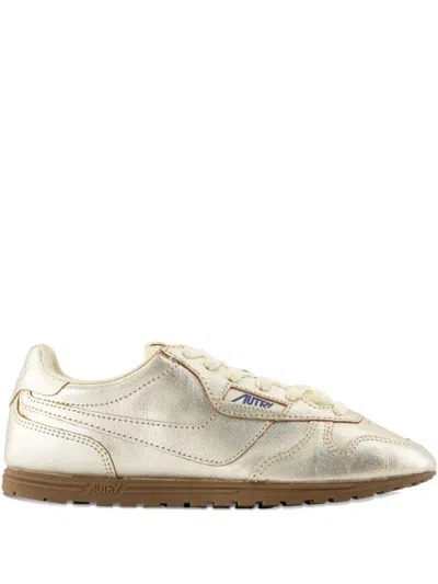 Autry Windspin Metallic Leather Trainers In Gray