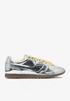 Autry Front Lace Sneakers In Bright Yellow And Shiny Silver In Multi
