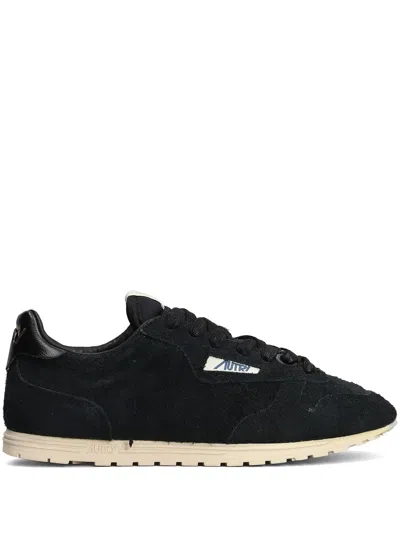 Autry Windspin Leather-trimmed Perforated Brushed Suede Sneakers In Black