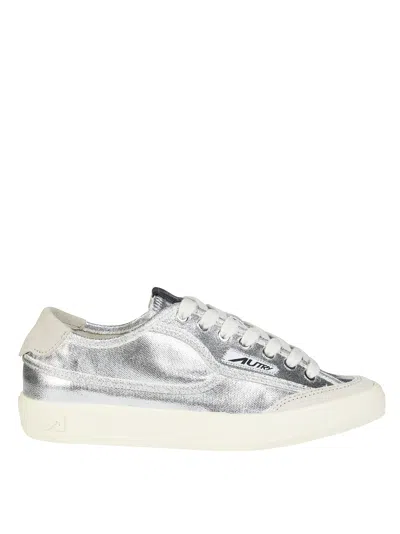 Autry Windscape Low Silver Canvas Suede Cow Leather Rubber Sneakers In Gray