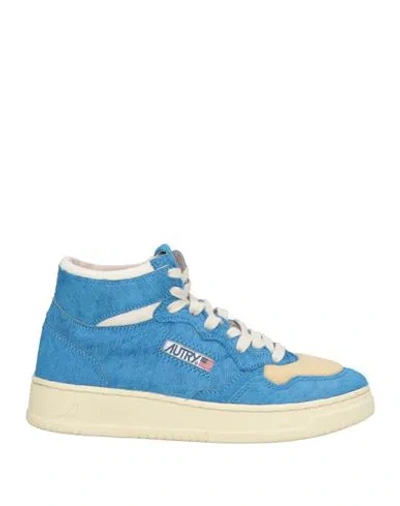 Autry Woman Sneakers Azure Size 7 Leather, Textile Fibers In Blue
