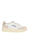 Autry 'medalist' White And Beige Low Top Sneakers With Logo Patch In Beige
