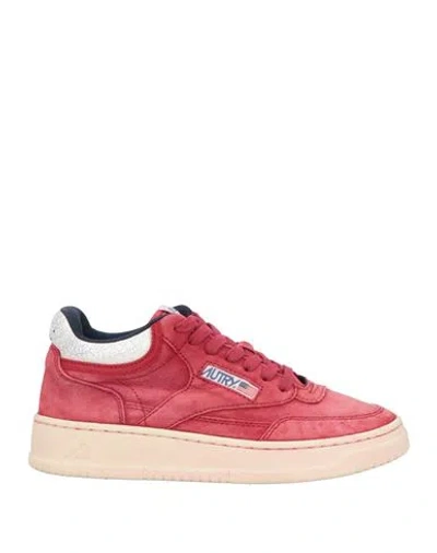 Autry Woman Sneakers Coral Size 7 Leather In Red