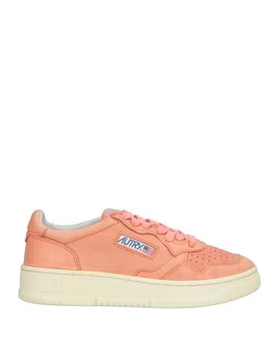 Autry Woman Sneakers Coral Size 7 Soft Leather In Red