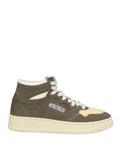 Autry Woman Sneakers Military Green Size 7 Leather, Textile Fibers