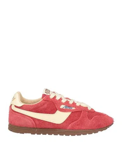 Autry Woman Sneakers Tomato Red Size 8 Leather, Textile Fibers In Brown