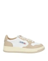 Autry 'medalist' White And Beige Low Top Sneakers With Logo Patch In White