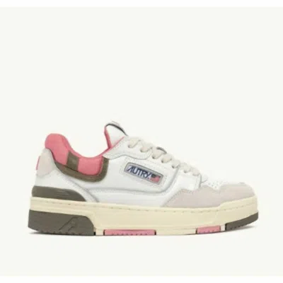 AUTRY WOMEN'S COUNTER LOCK CORD LOW SNEAKERS IN WHITE AND GERANIUM