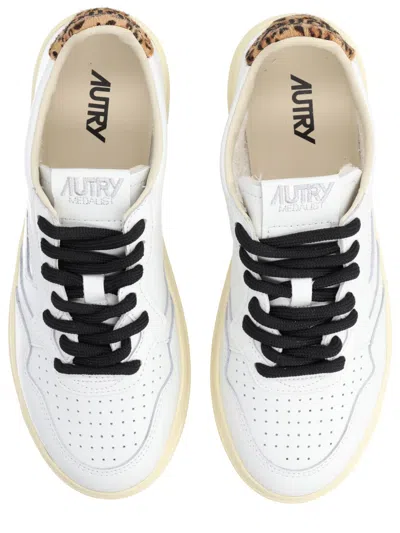 Autry Women's Leather Low-top Sneakers With Leopard Print Heel Tab In Multicolour