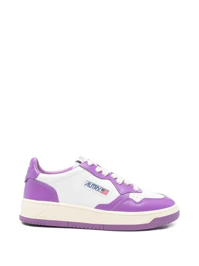 Autry Women's Leather Sneaker With Perforated Toe, Flat Cotton Laces & Logo Rubber Sole In Viola