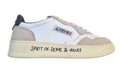 Pre-owned Autry Women's Leather Sneakers Medalist Volley Aulm Vy02 White Beige Black In White Black Beige